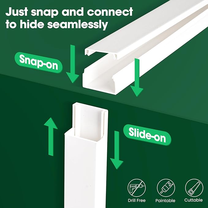 AZEN Cord Hider Kit, 630in Cord Covers for Wires on Wall, Paintable Wire Covers for Cords on Wall, Self-Adhesive Cable Hider Cord Organizer, 40X L15.75in X W0.96in x H0.57in