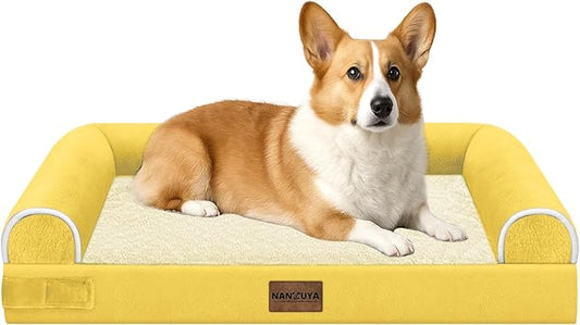 Medium Large Dog Bed Orthopedic Washable: Beds Bolster Medium Large Sized Dog Bed Egg Crate Foam Couch Sofa Waterproof with Removable Cover - Ginger