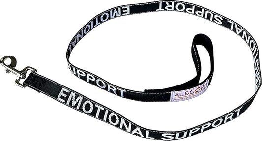Albcorp Emotional Support Dog Leash 4 FT x 1 Inch – Reflective ESA Leash with Embroidered Emotional Support Lettering, Heavy-Duty Nylon, Padded Neoprene Handle, (Black, Emotional Support)