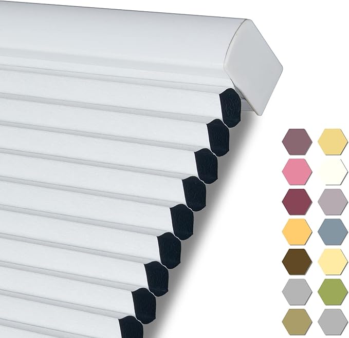 Persilux 100% Blackout Cordless Cellular Shades & Blinds Honeycomb Blinds Bottom up Thermal Insulated Window Shades for Home, Windows and Kitchen, White, 65" W x 60" H