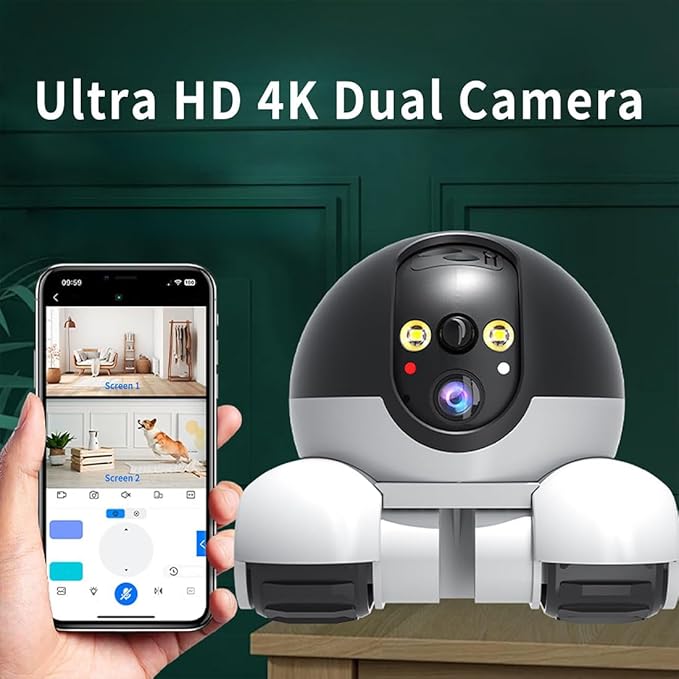 Pet Cameras Indoor with Phone App, 1080p Dual Lens, P 360°/T 90° Rotation Monitoring, 2-Way Talk, Night Vision, Motion Detection, Video Recording (WiFi, 64GB)