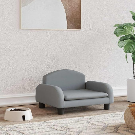 Small Dog Bed Sofa with Solid Pine Wood Frame, Cozy Pet Couch for Cats and Small Dogs, Comfortable Grey Fabric Upholstered Pet Bed, 19.7 x 15.7 x 11.8 Inches