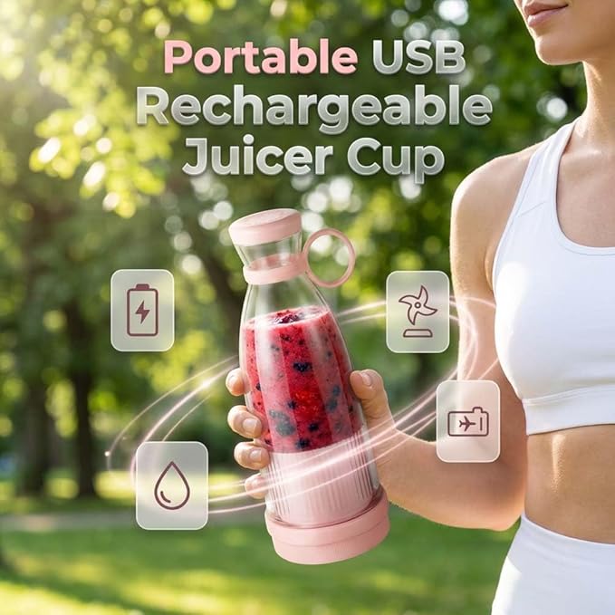 Portable Blender for Shakes and Smoothies, 2026 Upgrade Portable juicer with Travel Cup and Lid, Durable Stainless Steel Blades for Fresh Juice Blender (Green, 350, ml)