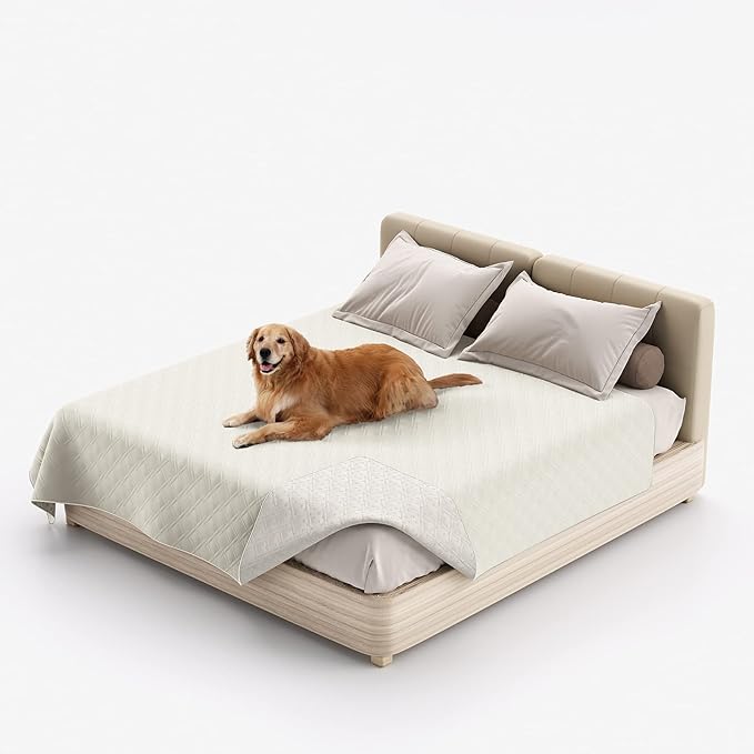 Waterproof Dog Bed Covers for Couch Protection, Water-Resistant Soft Dog Pet Blanket Anti-Slip Dog Blanket for Bed, for Furniture Bed Couch Sofa (Ivory White,82x82inch)