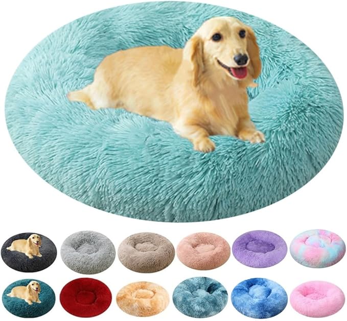 Calming Donut Dog & Cat Bed, 36 Inch Round Fluffy Dog Beds for Small Medium Large Dogs and Cats Anti-Anxiety, Puppy Bed, Washable Round Cozy Soft Pet Bed (Light Green)