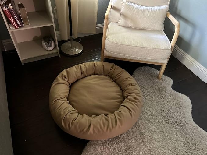 Organic Cotton Canvas Dog Bed: Removable Cover, Natural Fill - Made in USA (Tan, Large 35" x 8" inches)