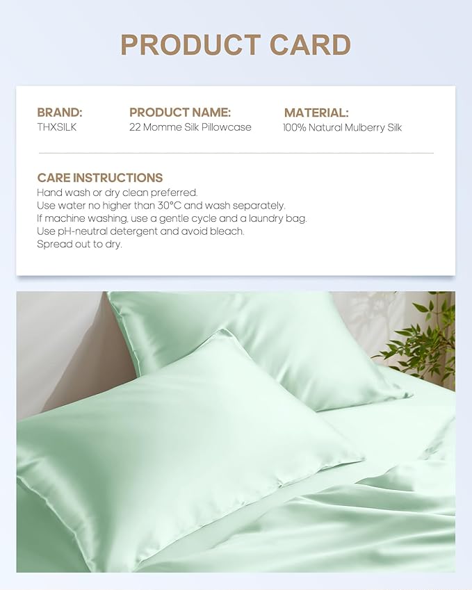 THXSILK Set of 2 100% Mulberry Silk Pillowcase for Hair and Skin, Grade 6A+ Mulberry Silk Pillow Cases 22 Momme, Hypoallergenic Pillow Case Cover with Zipper (Queen 20"x30", Turquoise Green)