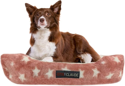Otis & Claude Coral Velvet Dog Bed Pink, Medium 75x58 – Washable Soft Sofa-Style Bed, Tear-Resistant Look Indoor Pet Bed, Big Dog Couch Bed & Orthopedic-Style Comfort