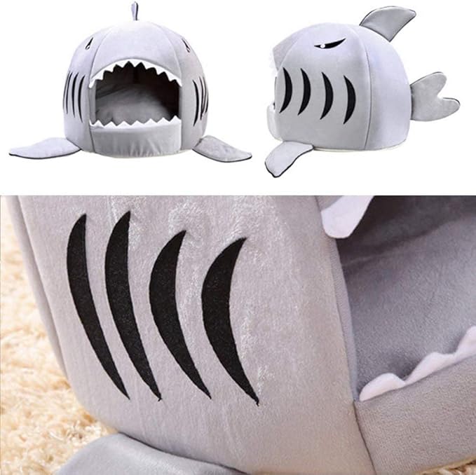 Shark Shaped Pet Dog Puppy Bed Warm Cat Bed House Nest for Autumn Winter Grey S