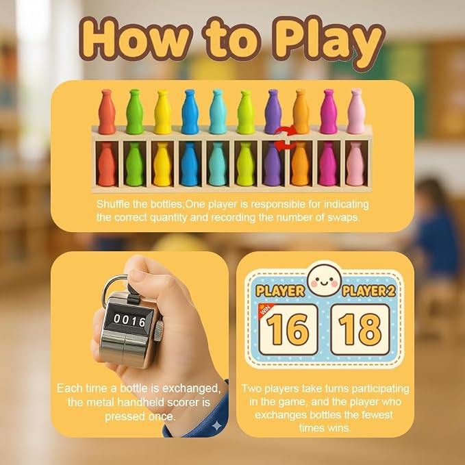Color Stack Challenge Game, Bottle Color Match Game for 2-4 Players | Family Board Game for Kids 8-12 and Adults, Portable Tabletop Game for Travel, Camping, Holidays and Parties (New Version)