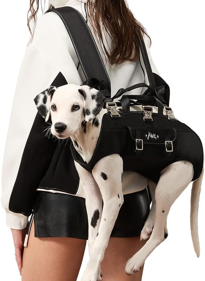 FCT Dog Backpack Carrier - Spine-Friendly for Small to Midium Dogs (8-18 lbs), Horizontal Design Dog Carrier with Adjustable Back Straps,Legs-Out Comfort for Travel/Hiking/Cycling (Black, Size M)