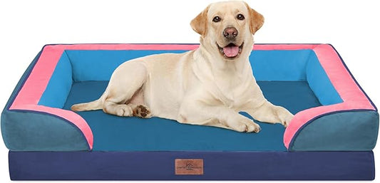 Comfort Expression Orthopedic Dog Bed for Extra Large Dogs 42x30 Inch, Waterproof Egg Crate Foam XL Pet Bed with Removable Bolsters, Dog Couch with Washable Cover & Non-Slip Bottom, Enchanted Cove