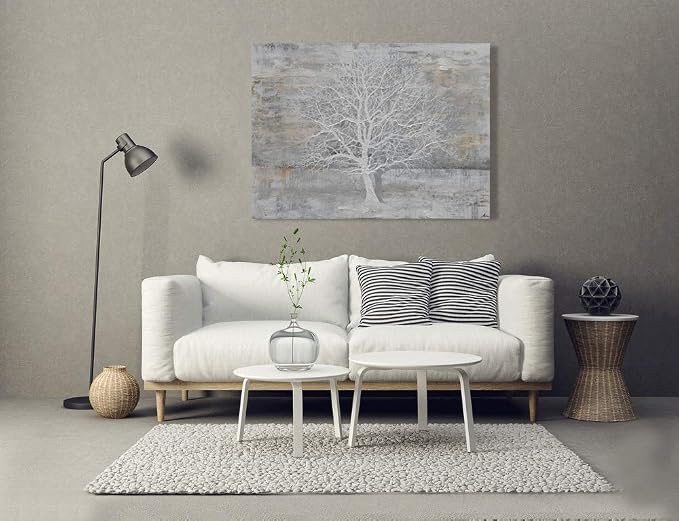 Yihui Arts Abstract Tree Canvas Wall Art: Large White Shadow Tree Picture