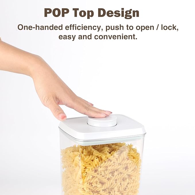 Pop Airtight Food Storage Containers Set with Lids, 6 Pcs Stackable One Button Opening Food Containers Kitchen Pantry Organization and Storage, BPA Free Stackable Cereal Container (0.5, 1.2, 1.8qt)*2
