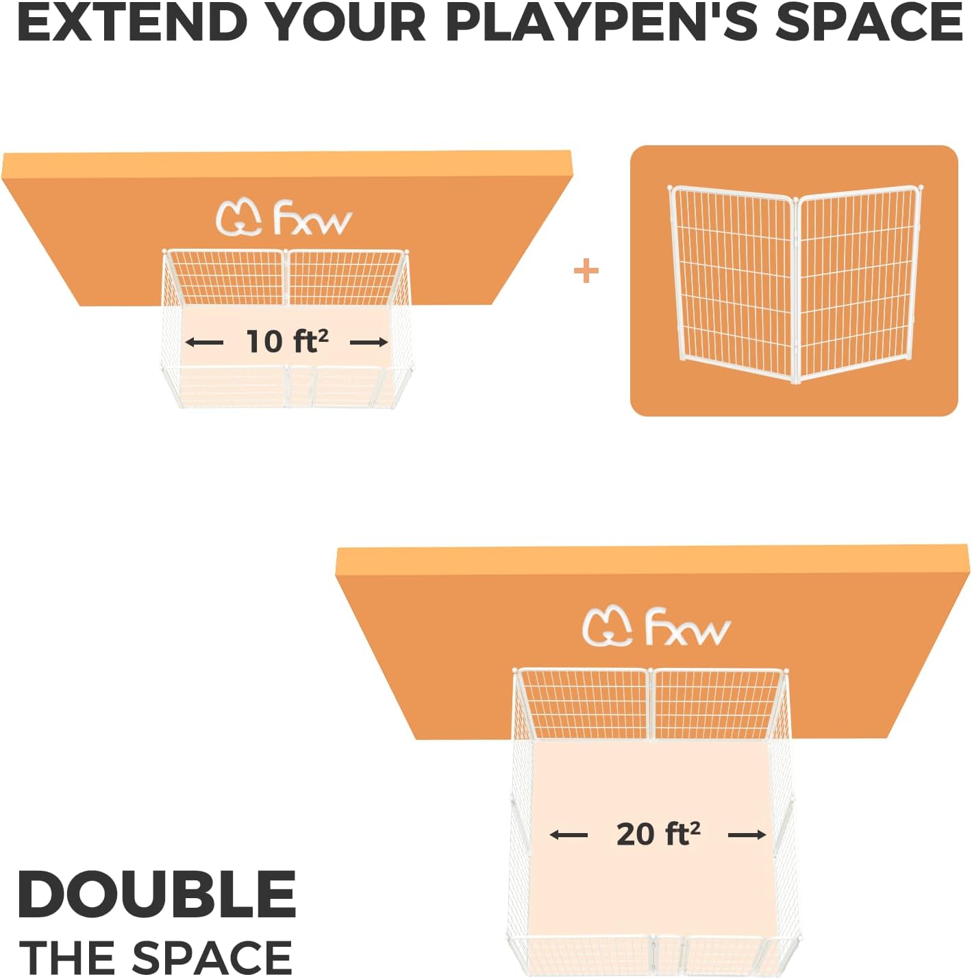 FXW Homeplus Unleashed Indoor Dog Playpen - Stress-Free and Safe Play, Heavy Duty 40 Inch 2 Wire Panels Dog Pen for Medium and Large Dogs, White│Patented