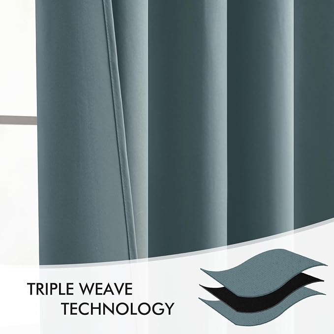 MIULEE Greyish Blue Back Tab Blackout Curtains 102 Inch Long 2 Panels Set