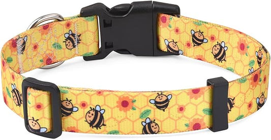 Dog Collar with Bohemia Floral Tribal Geometric Patterns - Soft Ethnic Style Collar Adjustable for Small Medium Large Dogs(Bee,M)