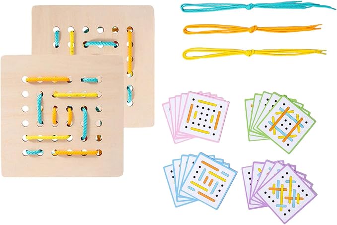 Wooden Threading Toy Kids Valentines Day Gifts Wooden Lacing Cards for