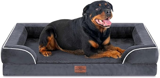 Comfort Expression Orthopedic Dog Bed for Extra Large Dogs 48x30 Inch, Waterproof Egg Crate Foam XXL Pet Bed with Removable Bolsters, Dog Couch with Washable Cover & Non-Slip Bottom, Dark Grey