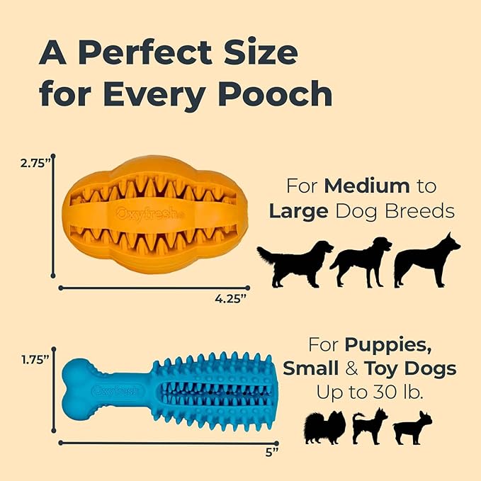Oxyfresh Dog Dental Chew Toy - Best Dog Teeth Cleaning Toy – A Simple Bite and Brush Toy That Helps Remove Plaque, Cleans Teeth & Freshens Breath Without Brushing - Large (Pack of 2)