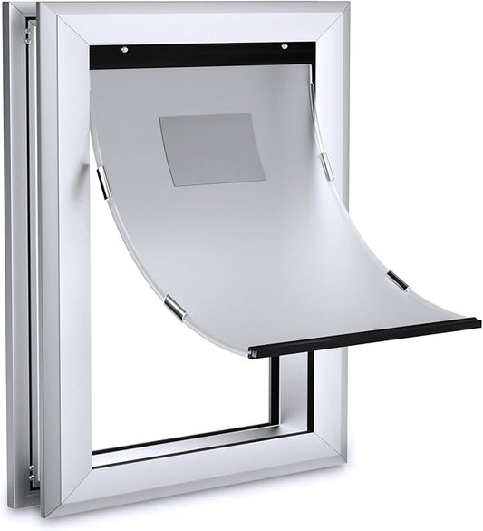Ownpets Aluminum Large Dog Door, Pet Door with Magnetic Flap and Lockable Sliding Panel, Heavy Duty Doggy Door for Dogs Up to 100lbs(Silver)