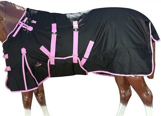 Black with Pink Trims 84 Inch HILASON 1200D Winter Waterproof Poly Horse Turnout Blanket Belly Wrap
