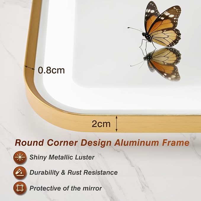 32x40 Inch Gold Framed LED Bathroom Mirror