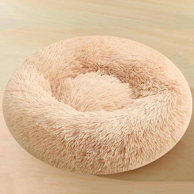 Calming Small Dog Bed & Cat Bed, 16 Inch Donut Fluffy Anti-Anxiety Round Bed Washable Cute Bed, Cuddler Warming Cozy Soft Bed, Plush Cushion Bed for Small Medium Dogs and Cats (Yellow)