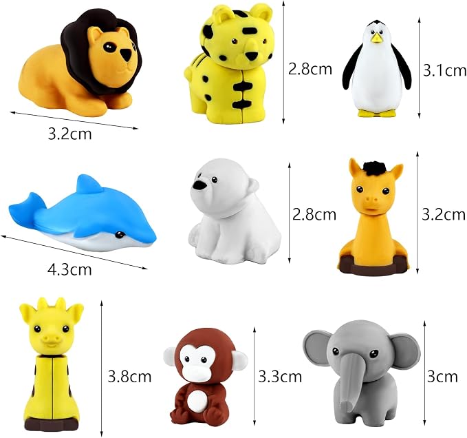 URSKYTOUS 60Pcs Animal Erasers Desk Pets for Kids,Classroom Prizes | Bulk Pencil Puzzle Erasers for Back to School,Treasure Chest,Goodie bag stuffers,Easter Egg Fillers,Stocking Stuffers