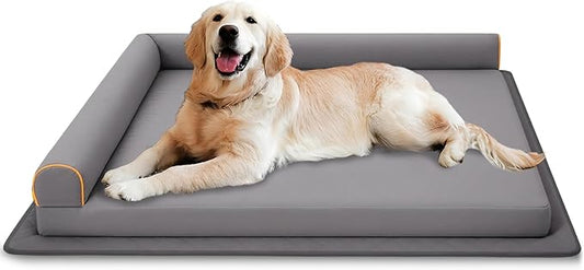 XL Dog Bed Orthopedic Memory Foam Pet Bed Waterproof with Anti-Slip Mat Washable Big Dog Couch Indestructible (Grey)
