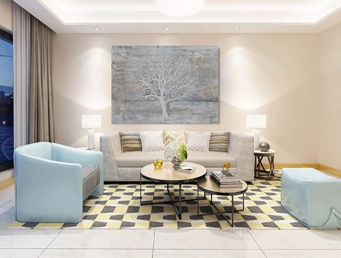 Yihui Arts Abstract Tree Canvas Wall Art: Large White Shadow Tree Picture