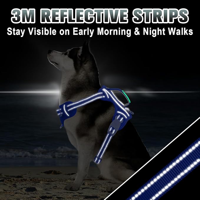 BARKBAY No Pull Dog Harness Large Reflective Dog Harness with Front Clip and Easy Control Handle for Walking Training Running with ID tag Pocket(Sapphire Blue,M)