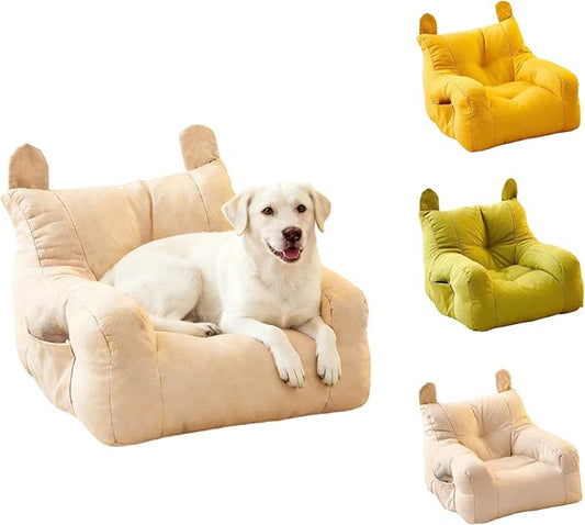 Cute Ear Pet Sofa Bed, Pet Bed Mat, Linen Pet Bed for Small & Medium Dogs and Cats, Soft Washable Pet Furniture Beds Supplies for Dog Kitty (White)