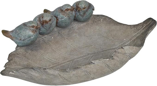 Bird-Feeder Wild Bird-Bath Bowl Outdoors - Garden Decor Polyresin Birds on Leaf 12.4 * 7.5 * 4.1 Inch-Newman House Studio