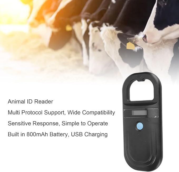 Diydeg Pet Microchip Scanner, Rechargeable EMID FDX B Portable Pet Chip Scanner with OLED Display, 134.2KHz, 128 Sets of Data, Microchip for Animal, Pigs, Dogs, Cats (Black)