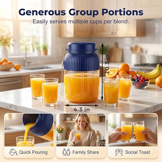Wireless Juicer Cup Portable Juicer Cup, 44oz Personal Portable Blender Cup, Rechargeable wireless juicers Cordless Juice Mug for Shakes Smoothies Ice Crushing Travel Gym (Blue)