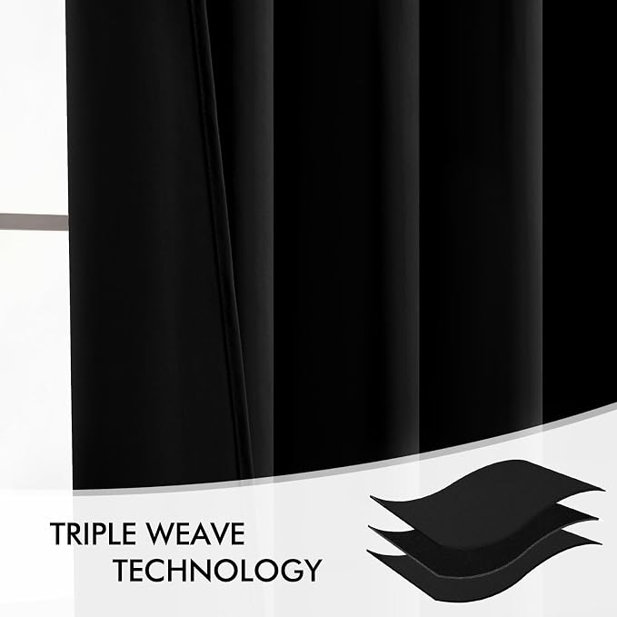 MIULEE Black Back Tab Blackout Curtains 72 Inches Long 2 Panels Set