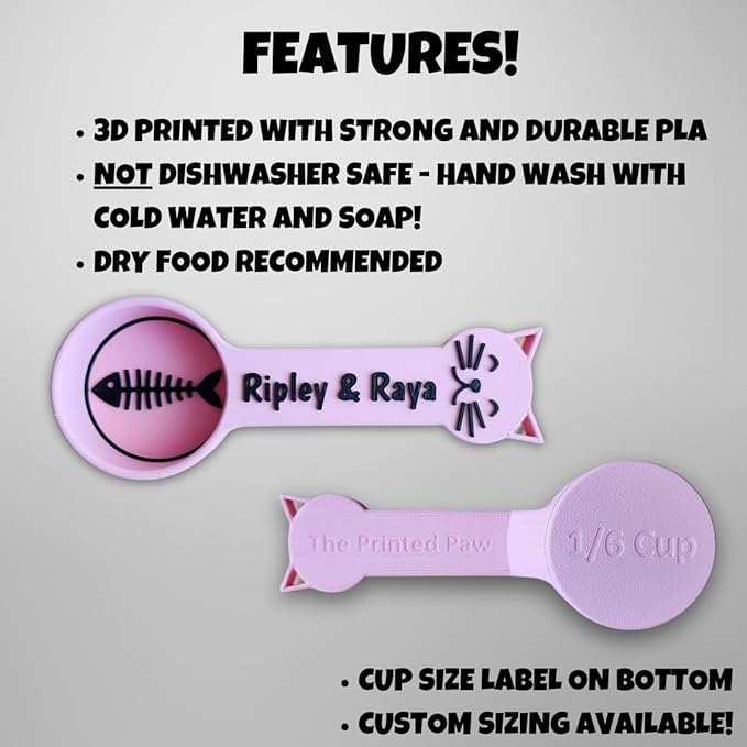 Personalized Cat Food Scoop, Cat Food Measuring Cup with Name, Kibble Scoop (1.33 oz - 1/6 cup)