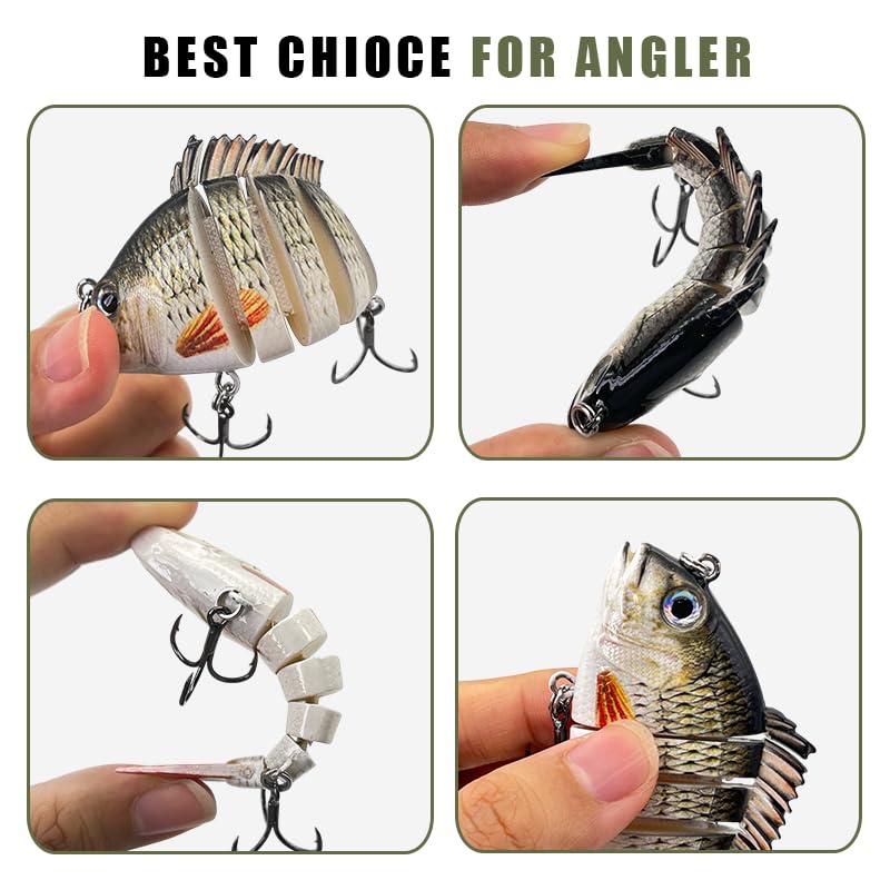 3pcs Multi-Jointed Panfish Bluegill Swimbait Hard Sinking Bass Fishing Lure with Sharp Treble Hooks, Lifelike Fishing Lures for Bass Trout Walleye Crappie, Amazing Swimbaits Gift - color: 03 3pcs -3.15inches