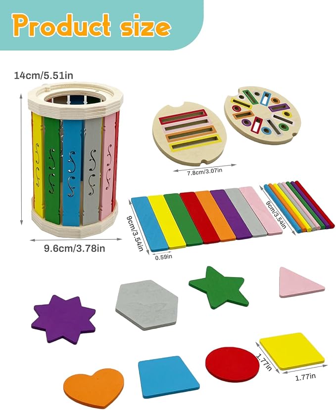 Wooden Sorting Toys Montessori Color & Shape Sorter Preschool Learning Activities Fine Motor Skills Sensory Toys for Toddlers 2-5 Birthday Gifts for Boys and Girls (Colorful-Round)