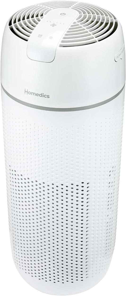 Homedics Air Purifier, 4-in-1 Tower, True HEPA Filtration, Reduce Airborne Allergens, Bacteria, Virus, Mold, Fungus, Reduce Odors & VOCs, UV-C Light, Activated Carbon Odor Filter, for Large Rooms