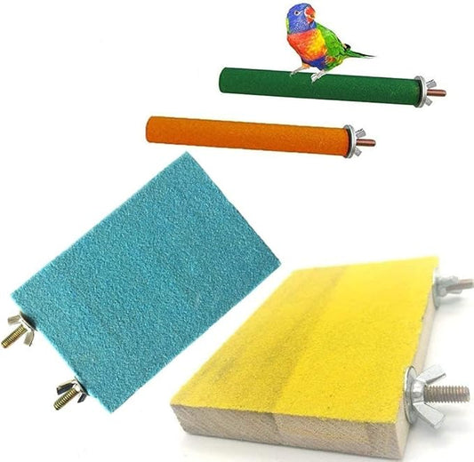 Litewoo 4 PCS Bird Perch Stand Toy Parrot Wooden Stand Platform Colorful Sand Paw Grinding Stick Trim Beak for Small Medium Parakeet Cockatiel Cockatoo Conure Lovebird Finch Cage Accessories