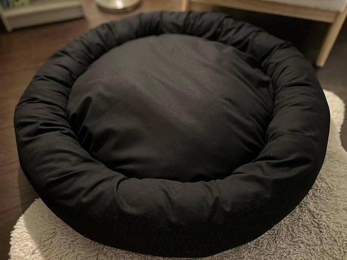 Organic Cotton Canvas Dog Bed: Removable Cover, Natural Fill - Made in USA (Black, Large 35" x 8" inches)