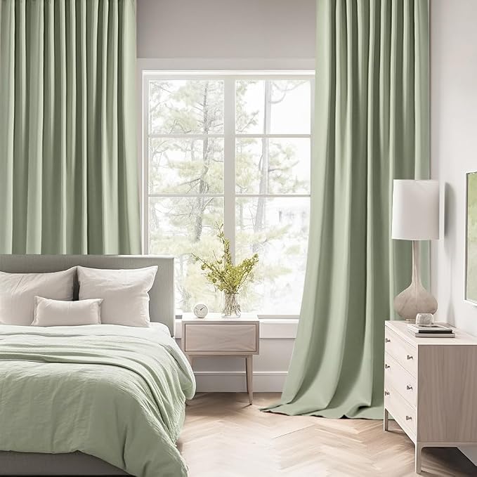 MIULEE Back Tab Sage Green Curtains 90 Inch Long 2 Panels Set
