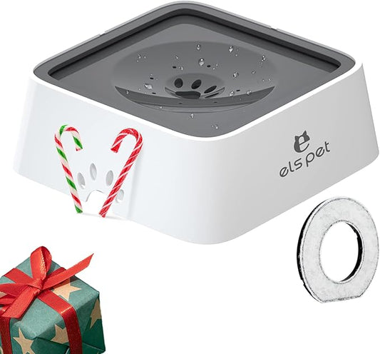 ELS PET No Spill Slow Water Feeder - Large Capacity 70oz/2L Travel Bowl for Dogs & Cats (Grey)