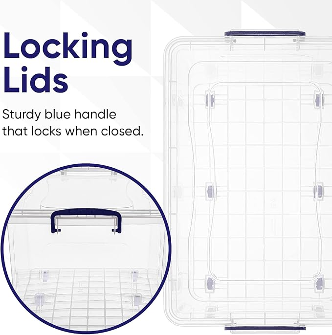 Superio Storage Bins with Lids- Clear Boxes for Organizing, Stackable Plastic Containers- BPA Free, Non-Toxic, Odor Free, Organizer for Home, Office, Dorm (8 Pack, 44 Qt (Wheeled))