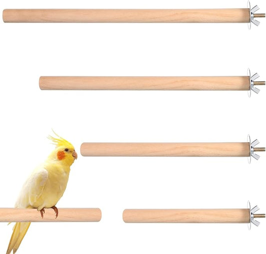 Bird Perch Wooden Parrot Perchs Stand, 4PCS Parrot Perches Toys Wood Perches with Different Widths Bird Cage Toys Cage Accessories for Macaws, Small Parakeets, Conures, Budgies, Finches