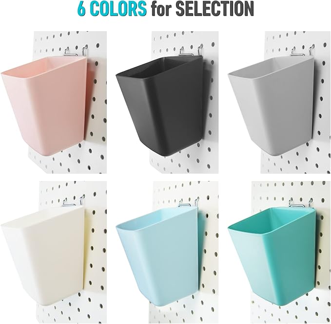 Large Pegboard Cups, 6Pack Peg Board Square Storage Bins With Hooks (Pink) | Big Open-Mouth Cups, 1/8" 1/4" Pegboard Organizer Accessories, Cup Holder for Craft Garage Workbench Office Tools Supplies