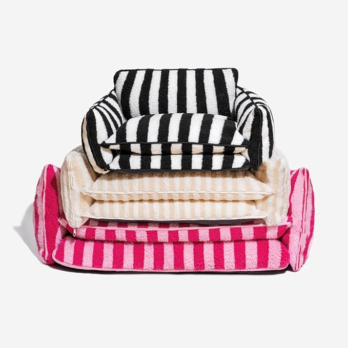Lazy Holiday Plush Cozy Dog & Cat Sofa Bed, Teddy Velvet Dog Bed, Trendy Striped Faux Lambswool Double Layer Dog & Cat Sofa Bed Dogs Sleeping Mat for Medium Small Dogs & Cats (Black and White,M)