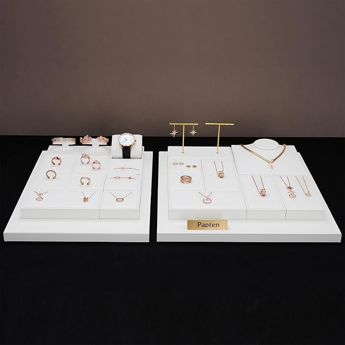3 Slot Ring Stand PU Leather Rings Display Holder Rings Organizer White Jewelry Display Showcase